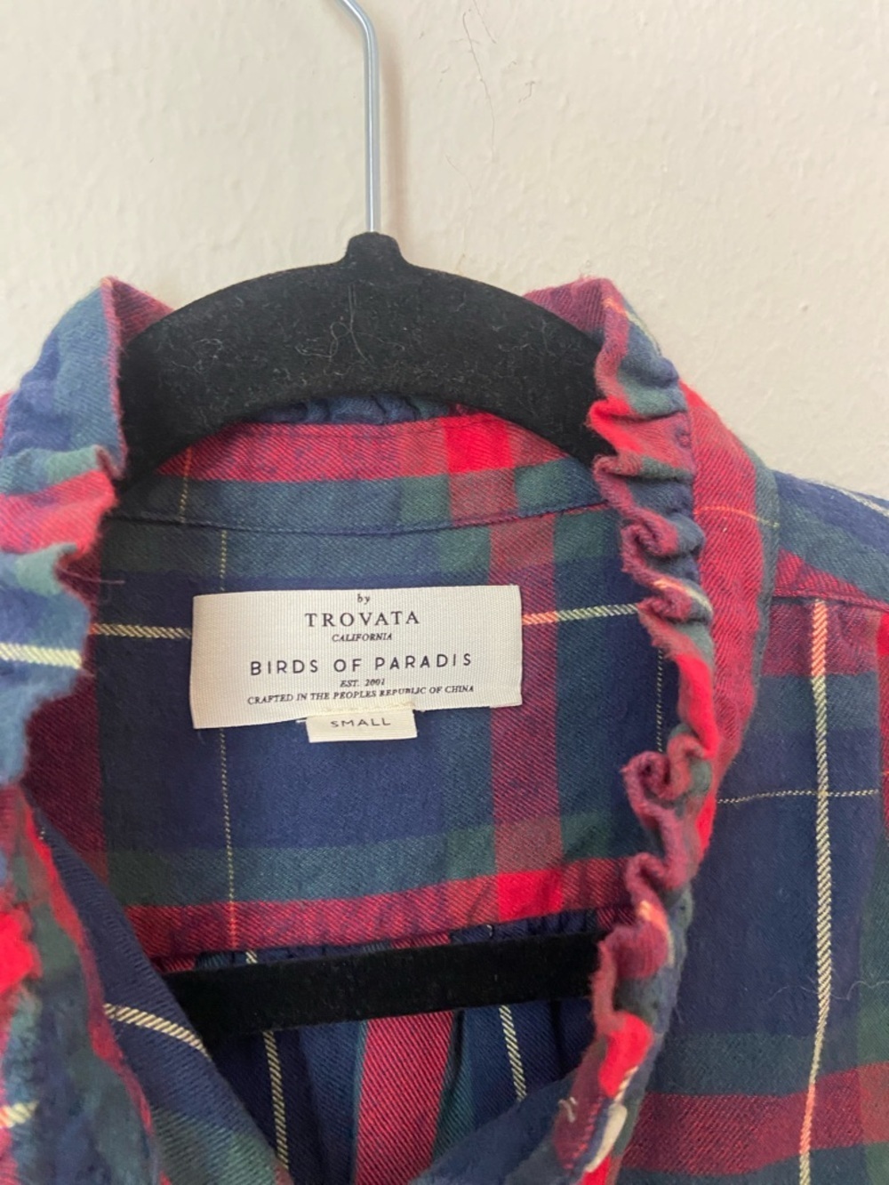 Trovata Michelle Plaid Blouse Birds of Paradis Ruffle Collar Cotton Top Size S - Picture 5 of 9